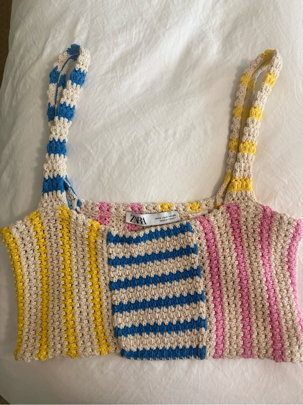 ZARA Crochet Stripe Tank Top - Blue, Pink & Yellow